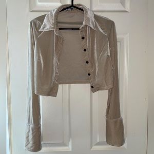 Beige button up cropped blouse size XS